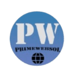PrimeWebSol logo featuring the initials 'PW' in white on a blue circular background with a globe icon below the text